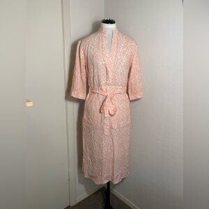 Beau & Ro The Every Dress in pink peach floral. Midi, belted. Size XS